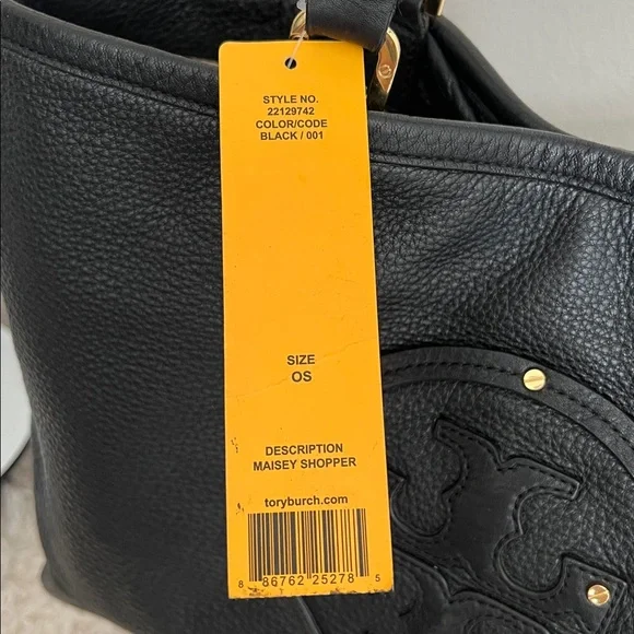 Tory Burch Black Pebbled Leather Maisey Shopper Tote